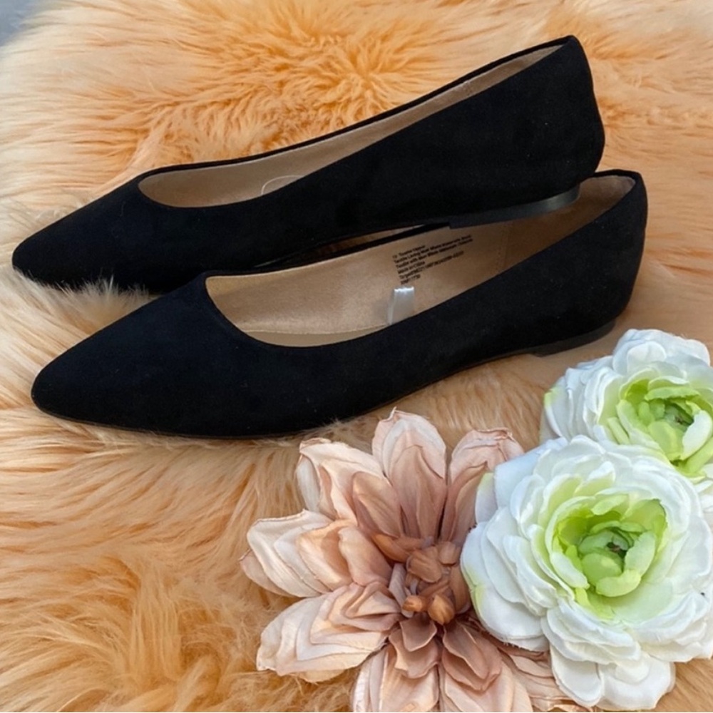 Ballerina Flats Black Suede Sz 10 Corinna Memory Foam NEW
